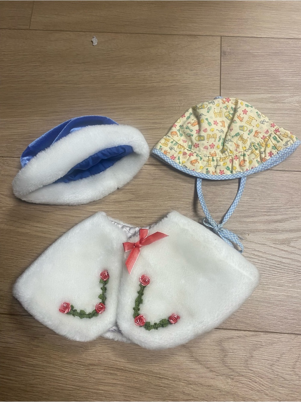 Bitty Baby Holiday Cape, Sun hat, and Winter hat